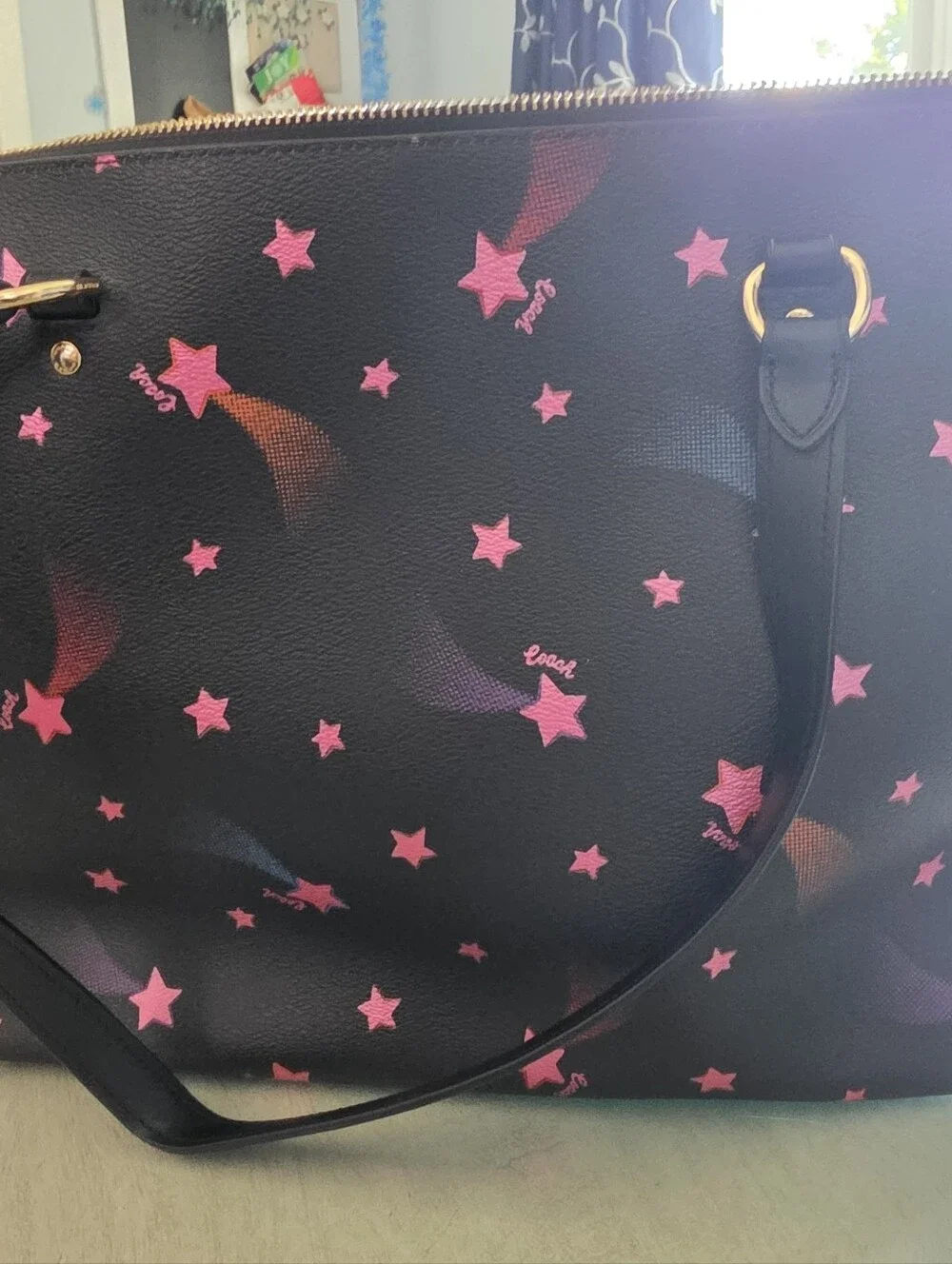 Coach Black Tote with Pink Star Motif
